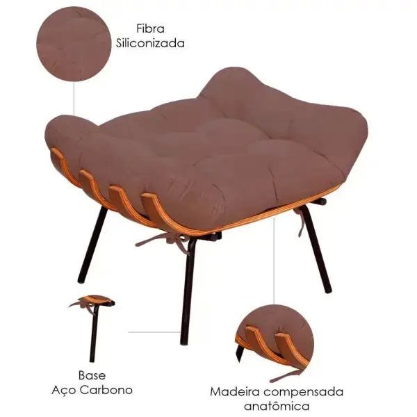 Poltrona Costela com Puff Sala de Estar Suede - Lyam Decor - 4