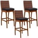 Ver imagem 1 de Kit 03 Banquetas Altas Cozinha Sala Jantar Fixa Mila B04 Couríssimo Marrom Linho Chumbo - Lyam