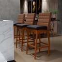 Ver imagem 2 de Kit 03 Banquetas Altas Cozinha Sala Jantar Fixa Mila B04 Couríssimo Marrom Linho Chumbo - Lyam
