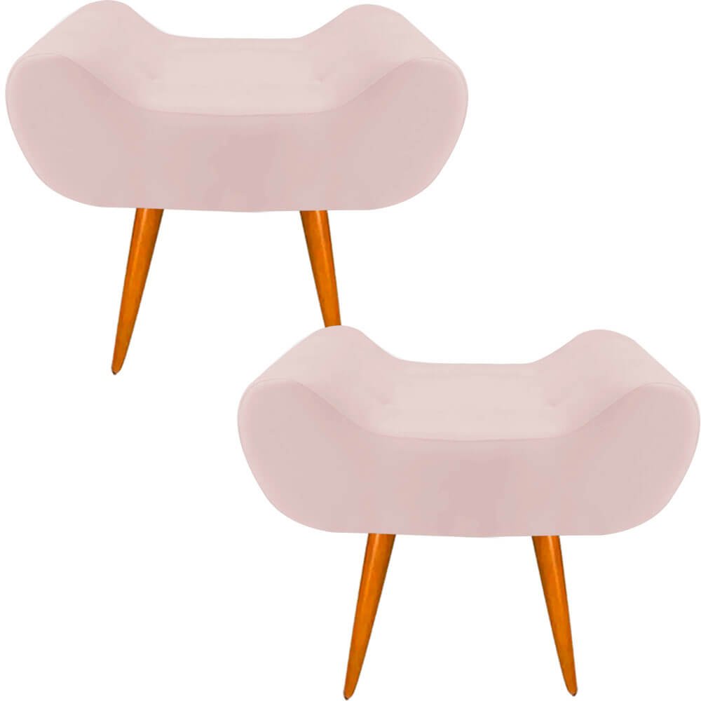 Kit 02 Puff Decorativo Leticia Suede Bege Pés Palito Closet - 1