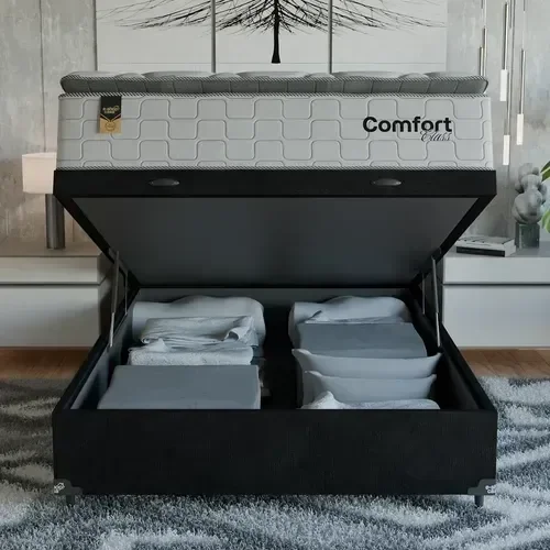 Ver imagem 6 de Cama Box Baú Casal Colchão Comfort Class Pillow Top 138x188 Branco/suede Preto