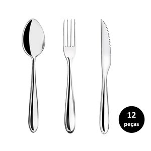 Jogo Talhares de Mesa Inox Prime Lagoa 12 Peças Garfo, Colher e Faca Churrasco - Yazi