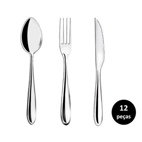 Jogo Talhares de Mesa Inox Prime Lagoa 12 Peças Garfo, Colher e Faca Churrasco - Yazi