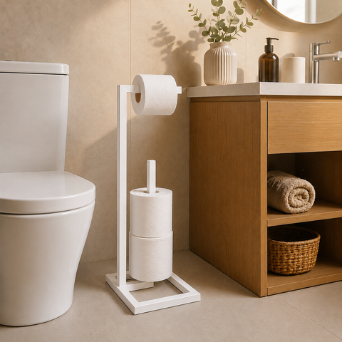 Suporte de Papel Higiênico Branco Premium de Chão Tubo Reforçado para Banheiros