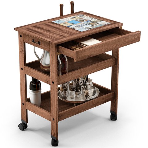 Carrinho de Churrasco Mesa Gourmet Churrasqueira Madeira Maciça Imbuia - Lyam Decor