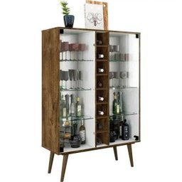 Cristaleira com Adega Central 2 Portas Módena Madeira Rústica Branco - Lyam Decor - 2