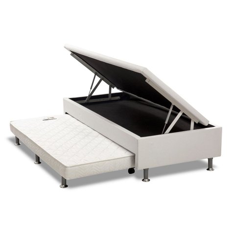 Cama Box Bau com Auxiliar Espuma Dupla Solteiro Corino:preto