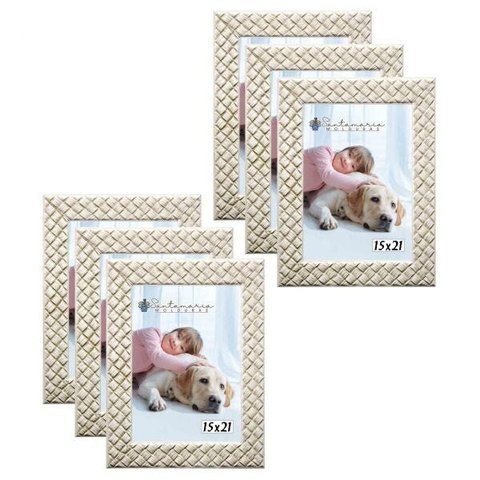 Kit 6 Molduras Porta Retrato 15x21 3cm Relevo Bege