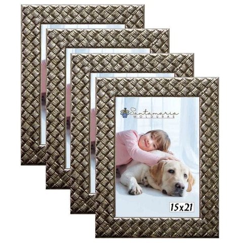 Kit 4 Molduras Porta Retrato 15x21 3cm Relevo Prateado