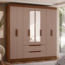 Ver imagem 6 de Guarda Roupa Casal Doble 8 Portas de Bater com Espelho e Cômoda Sapateira 4 Gavetas Nogueira