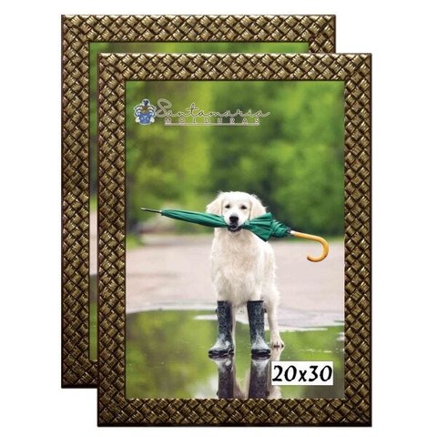 Kit 2 Molduras Porta Retrato 20x30 3cm Relevo Dourado