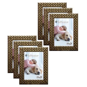 Kit 6 Molduras Porta Retrato 15x21 3cm Relevo Dourado