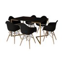 Ver imagem 6 de Mesa Jantar Industrial Preta 137x90cm Base V Dourada com 6 Poltronas Daw Madeira Pretas Preto