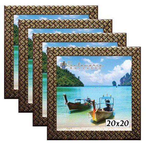 Kit 4 Molduras Porta Retrato 20x20 3cm Relevo Dourado