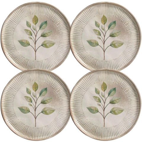 Jogo 4 Pratos de Sobremesa 21,5cm Cerâmica Porto Brasil Bio Evergreen Servir Doces Salgados