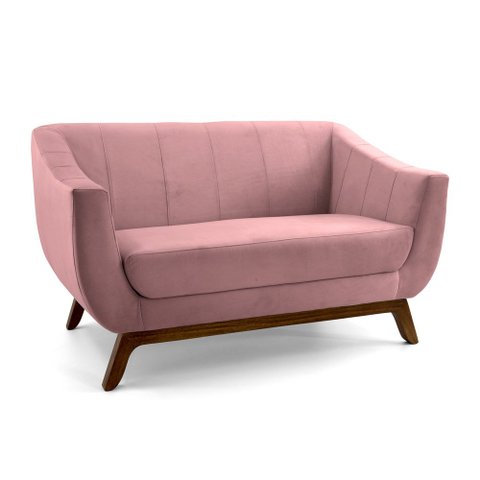 Sofá 2 Lugares Odeon D07 140cm Base Madeira Veludo Rosa - D’Rossi