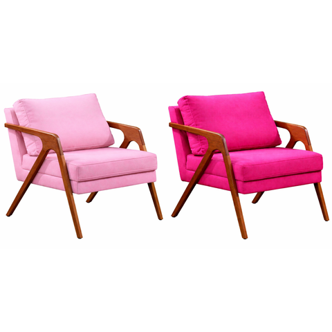 Kit 02 Poltronas Decorativa Mona Luxo Base de Madeira Maciça Sala Recepção Veludo Rosa Claro Pink El