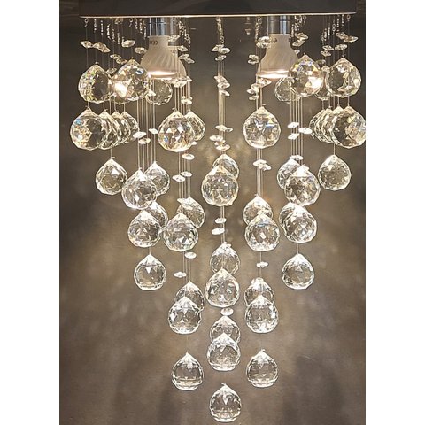 Luminária Chuva de Cristais K9, Com Altura de 45cm Para Quarto,Sala Base de Inox Espelhado 30x30cm