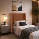 Ver imagem 1 de Cabeceira Solteiro Estofada Ideal para Cama Box 100cm Corino - Avelã Camel