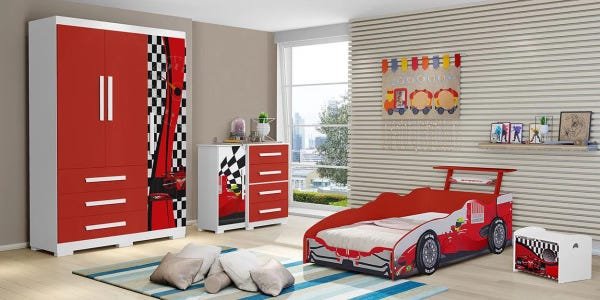 Quarto Infantil Menino Carro McVeloz Com Cama e Guarda Roupa - Loja Tigo