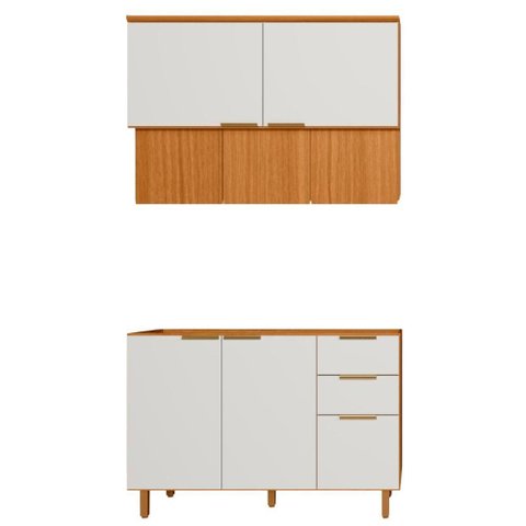 Balcão para Pia e Armário Aéreo 120 cm MDF Bari Freijo Off Acetinado Poliman