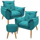 Ver imagem 5 de Kit 2 Poltronas Opalas com Puff Redondo Suede Azul Turquesa