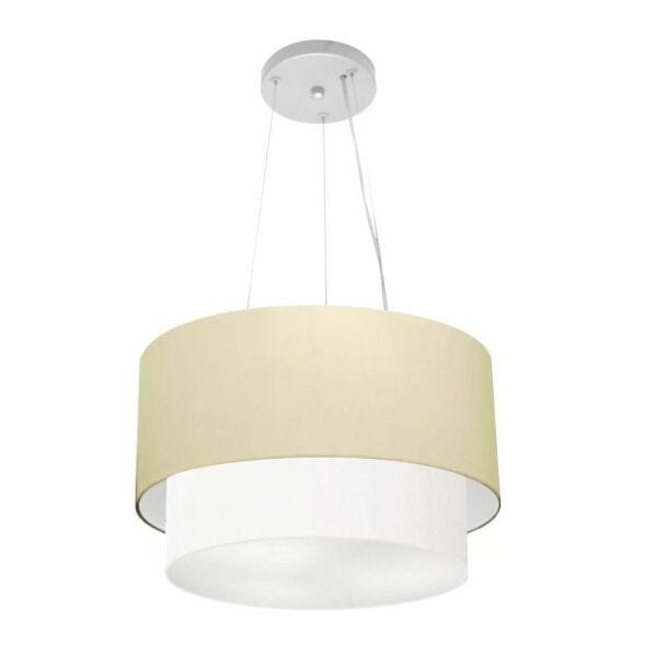 Lustre Pendente Duplo Cilindrico Md-4158 Cupula 25/40x35cm Algodao Cru - Branco - 1