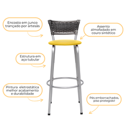 Kit 2 Banquetas Alta Vime Junco Degradê Sacada Àrea Gourmet Balcão Ilha Bancada bar piscina Cozinha - 4