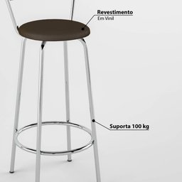 Banqueta Alta com Assento Redondo Vinil 93cm - Aço Cromado/cacau - 3