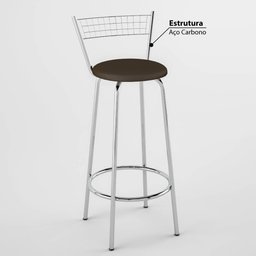 Banqueta Alta com Assento Redondo Vinil 93cm - Aço Cromado/cacau - 2