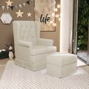 Ver imagem 2 de Poltrona de Amamentação com Balanço e Puff P02 Capitonê Linho Champagne - Lyam Decor