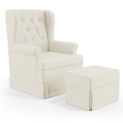 Poltrona de Amamentação com Balanço e Puff P02 Capitonê Linho Champagne - Lyam Decor