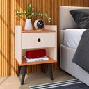 Ver imagem 2 de Kit Quarto 2 Mesas Cabeceira Pequena Retrô Painel Suspenso Cama Box Casal Queen 1,6