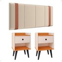 Ver imagem 1 de Kit Quarto 2 Mesas Cabeceira Pequena Retrô Painel Suspenso Cama Box Casal Queen 1,6