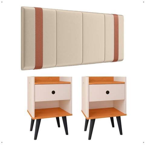 Kit Quarto 2 Mesas Cabeceira Pequena Retrô Painel Suspenso Cama Box Casal Queen 1,6
