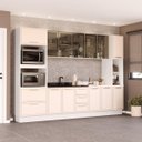 Ver imagem 1 de Cozinha Amara 310cm Aéreos de Vidro Torre Quente Paneleiro Balcões Rodapé Branco/Creme 250776