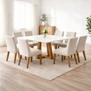 Ver imagem 2 de Mesa de Jantar 8 Lugares Quadrada 135cm Tampo MDF com Vidro Elian N01 Ypê Off White - Lyam Decor