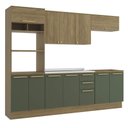 Ver imagem 1 de Armário de Cozinha Modulada Completa Reta 6 Peças 2,70m Botanic Kappesberg - Nogueira/verde Oliva