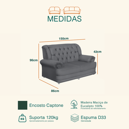 Sofá 2 Lugares Suede Finlândia Cinza - 3