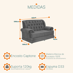Sofá 2 Lugares Suede Finlândia Cinza - 3