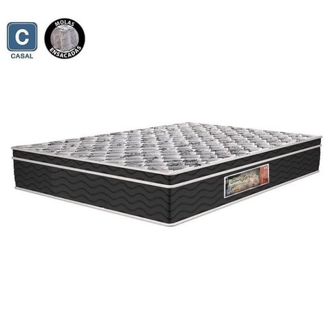 Cama Box Queen Colchão Mola Ensacada Belos Sonhos + Box Sintético 66x158x198 Cinza