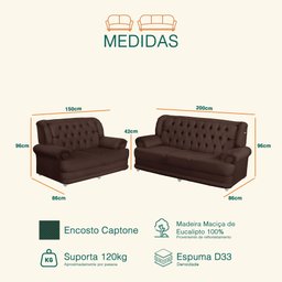 Conjunto de Sofá 2,00 X 1,50m 3 e 2 Lugares Suede Finlândia - 4