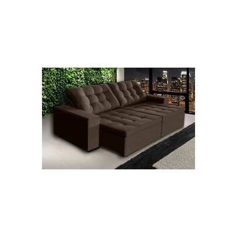 Sofá Retrátil e Reclinável 2,90m Suede Tunísia Marrom Café