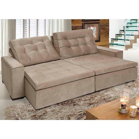 Sofá Retrátil e Reclinável 2,70m Suede Tunísia Marrom Castor