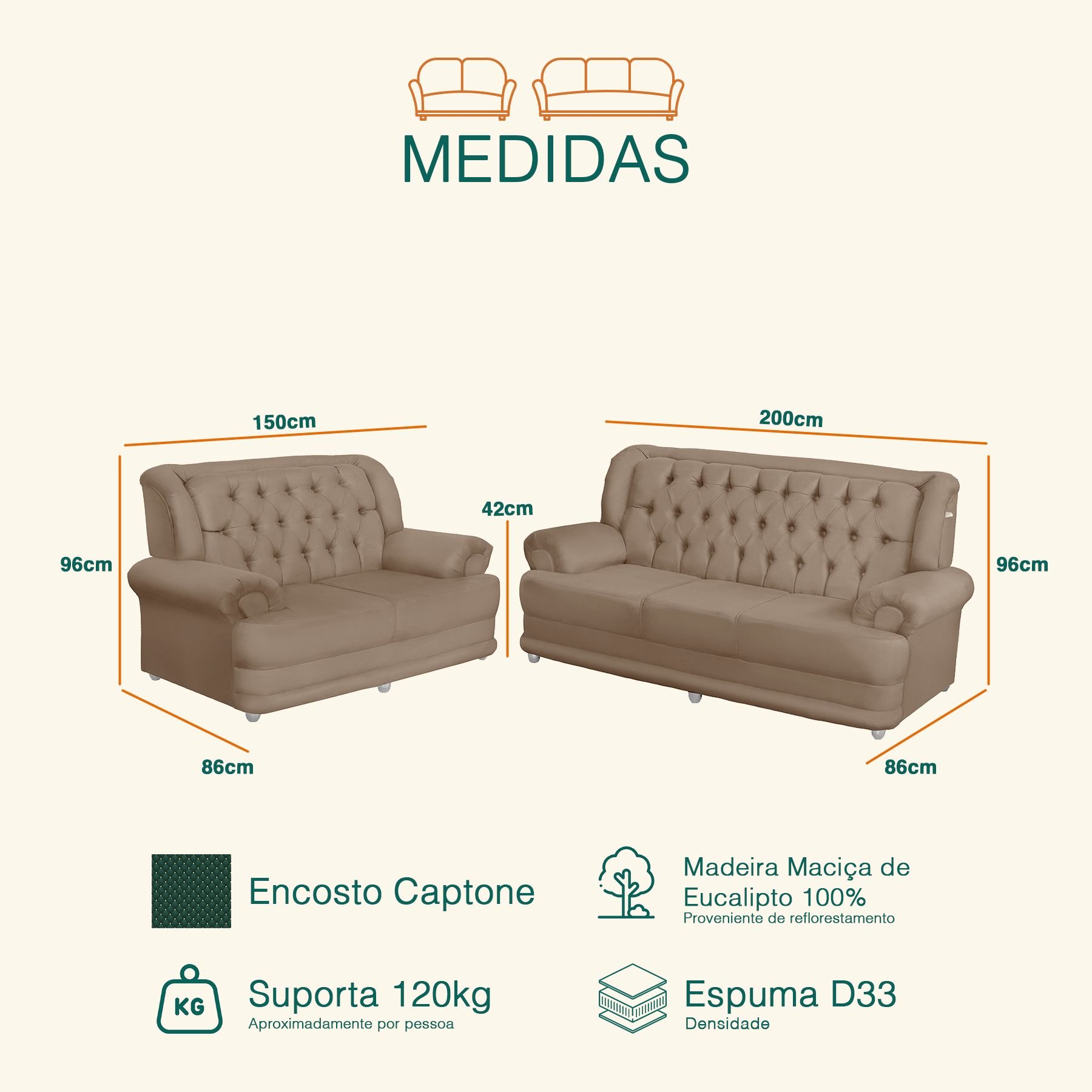 Conjunto de Sofá 3 e 2 Lugares Suede Finlândia - 3