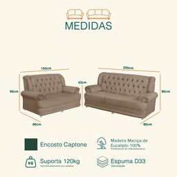 Conjunto de Sofá 3 e 2 Lugares Suede Finlândia - 3