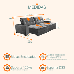 Sofá Retrátil e Reclinável 2,70m Molas Ensacadas Suede Hollywood - 3