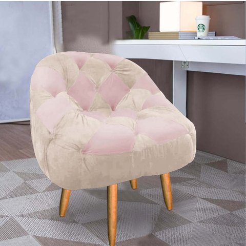 Poltrona Paloma Escritório Sala Pé Palito Suede Bege Rosado e Suede Rosa Bebê - Dominic Decor