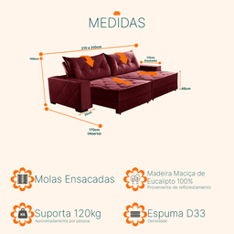 Sofá Retrátil e Reclinável 2,70m Molas Ensacadas Suede Hollywood - 3