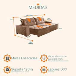 Sofá Retrátil e Reclinável 2,70m Molas Ensacadas Suede Hollywood - 3
